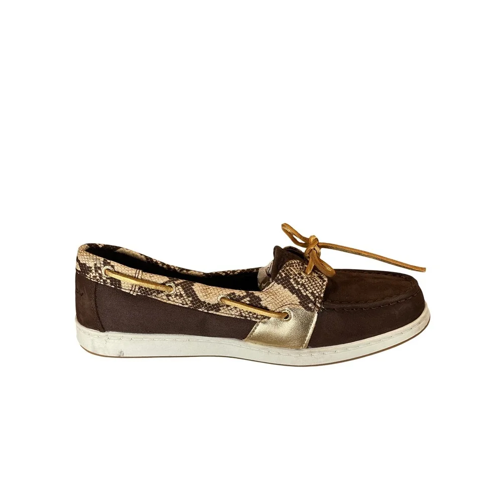 Sperry Top-Sider Crest Fish Circle Brown Suede Snakeskin Boat Shoes STS88165